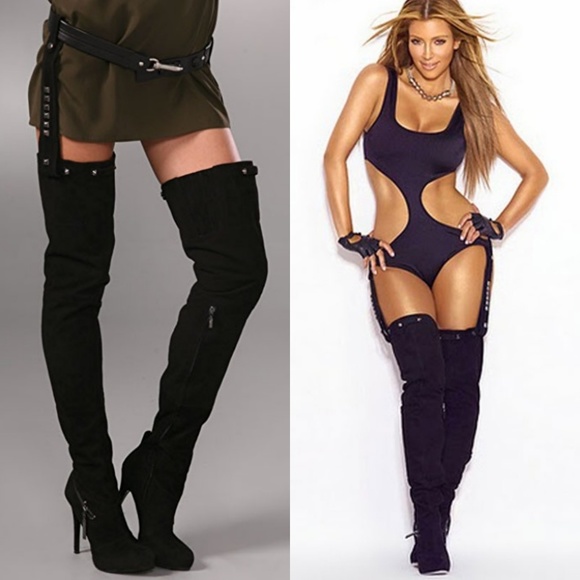 Report Signature thigh-high black suede boots NWT